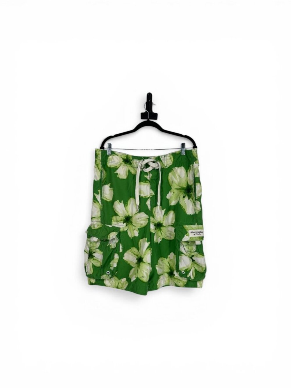 🌴 Abercrombie & Fitch Green Tropical Floral Cargo Swim Trunks L 🌴 - Picture 6 of 9